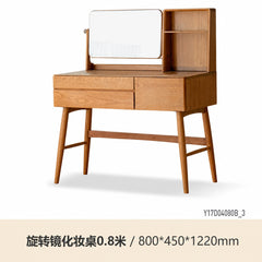 Solid wood vanity table for bedroom, Nordic minimalist cherry wood makeup desk, Japanese-style dressing table with mirror