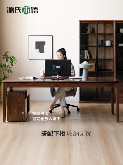 北欧实木书桌双人办公桌书房工作台黑胡桃木长桌桌子