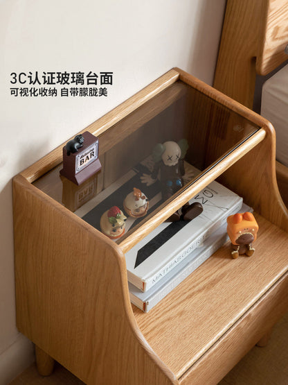 实木床头柜简约卧室床边柜原木风玻璃柜橡木储物柜