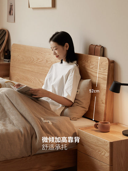 实木床现代简约卧室原木风橡木大板床小户型双人床
