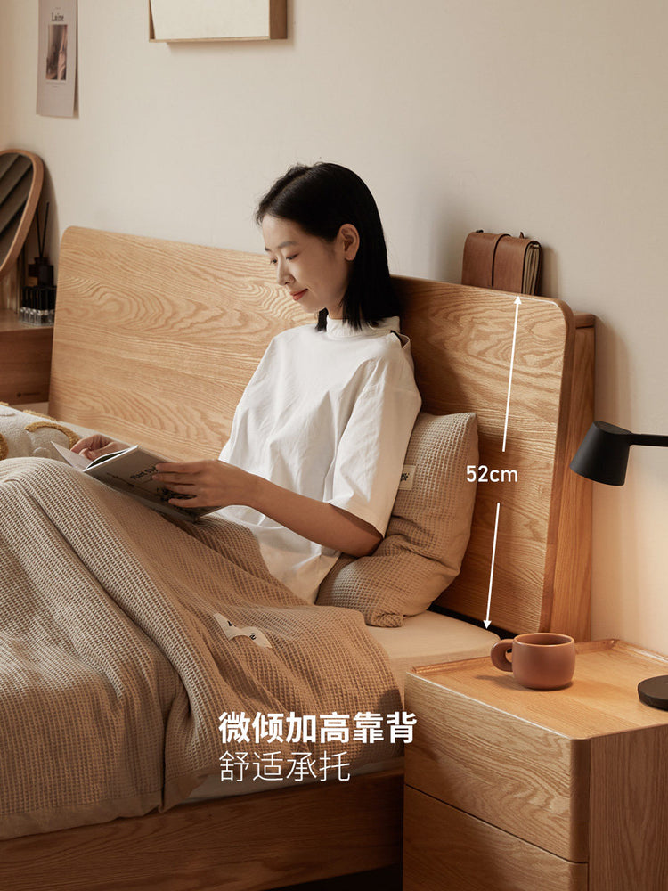 实木床现代简约卧室原木风橡木大板床小户型双人床