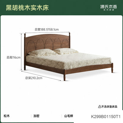 实木床法式双人床复古大床黑胡桃木大板床卧室家具