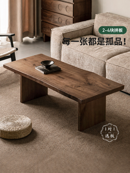 全实木山野自然边茶几客厅黑胡桃木侘寂茶桌原木茶台