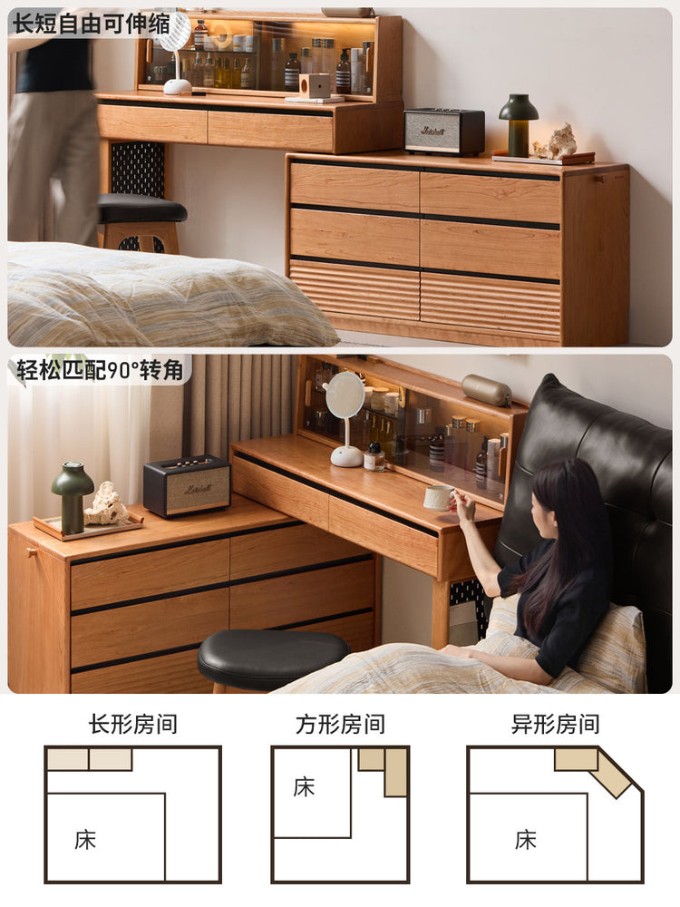 实木现代简约旋转化妆台卧室樱桃木斗柜梳妆台一体