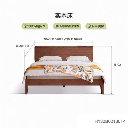 全实木床北欧卧室黑胡桃木大床现代简约1.5米1.8米双人床