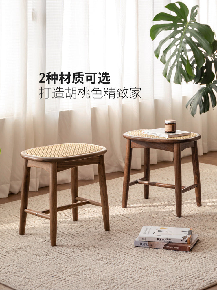 实木化妆凳现代简约化妆台凳子卧室黑胡桃木梳妆凳