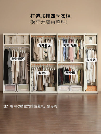 实木衣柜现代简约带灯储物柜卧室开门收纳柜白色衣橱