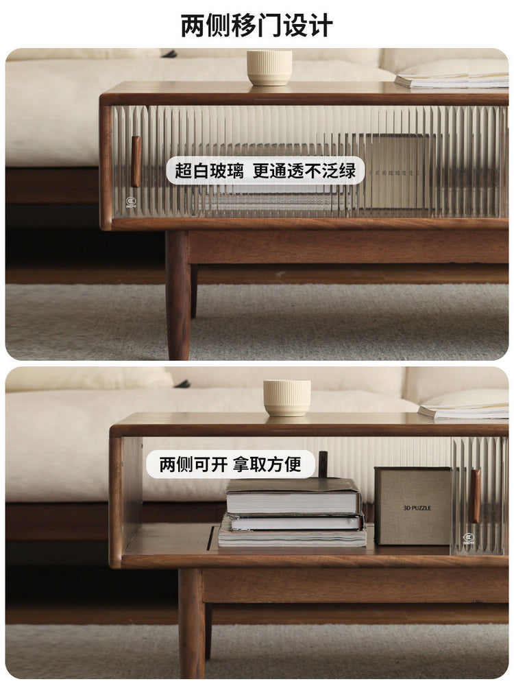 实木茶几现代简约黑胡桃木茶台客厅长方形储物茶桌