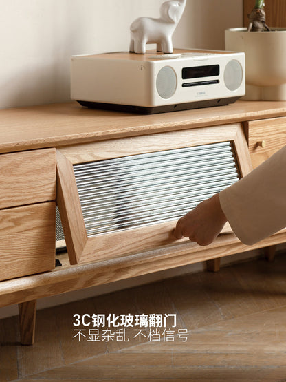 实木电视机柜简约现代客厅原木地柜北欧小户型橡木储物柜