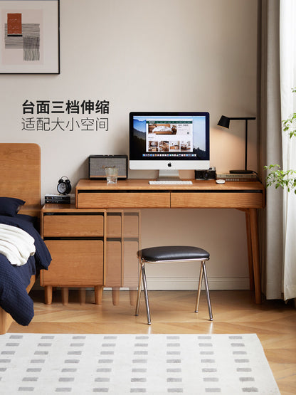 实木伸缩书桌樱桃木复古下柜一体组合学习桌电脑桌