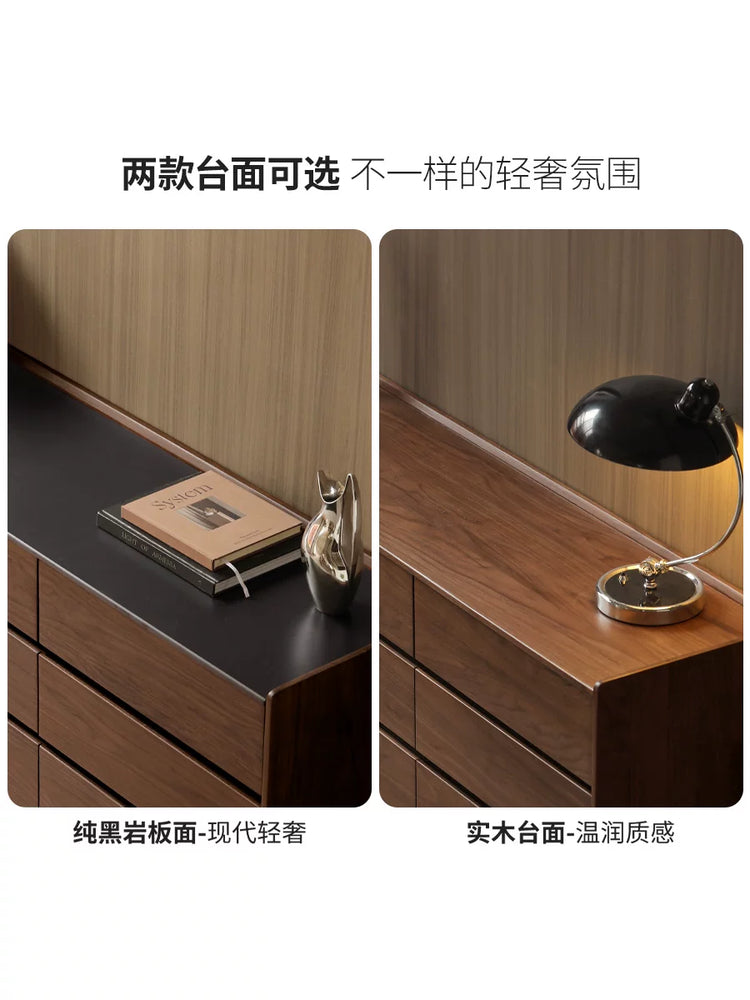 实木斗柜现代简约斗橱卧室岩板储物柜家用黑胡桃木抽屉柜
