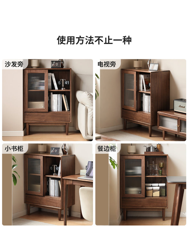 实木电视柜边柜置物柜客厅沙发旁复古储物黑胡桃木餐边柜