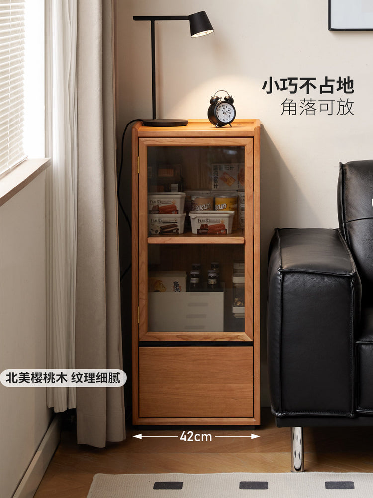 实木边柜客厅现代简约收纳储物柜小户型樱桃木展示柜