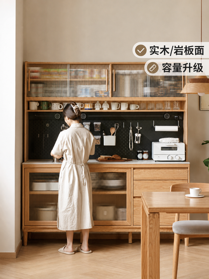 实木餐边柜现代简约茶水柜厨房碗柜置物柜大容量收纳柜