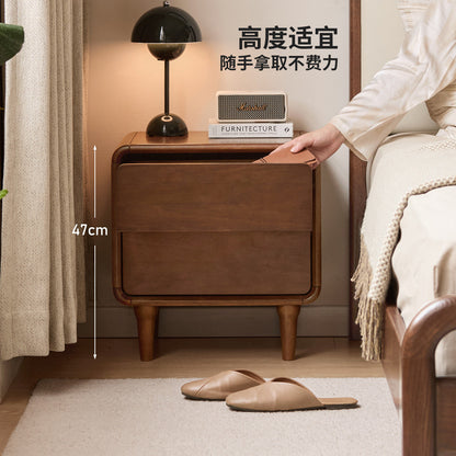 实木床头柜现代简约收纳柜卧室带锁储物柜胡桃色柜子