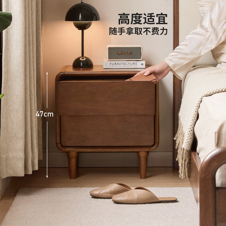 实木床头柜现代简约收纳柜卧室带锁储物柜胡桃色柜子