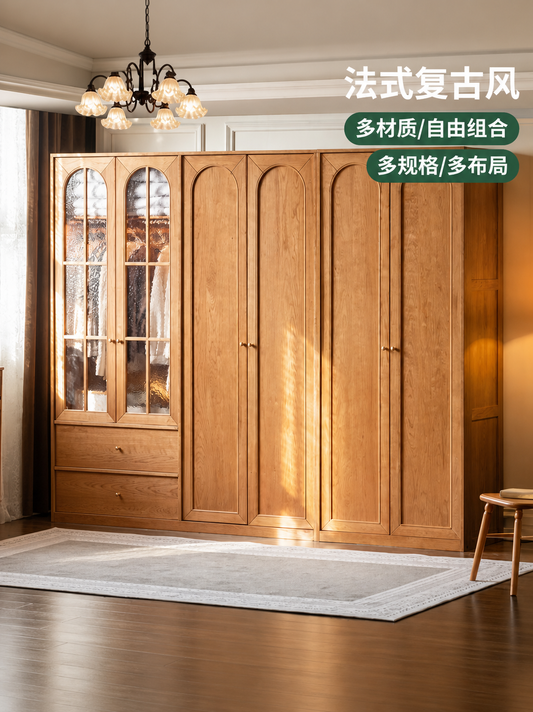 实木衣柜法式复古衣橱卧室樱桃木储物柜对开门收纳柜