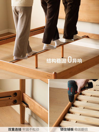 全实木床现代简约樱桃木1.5米1.8双人床小户型主卧室大床