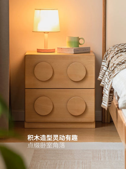 实木床头柜卧室原木风储物柜山毛榉两抽收纳柜床边柜