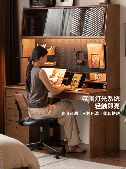 实木书桌书房胡桃色电脑桌带上架工作台简约办公桌子