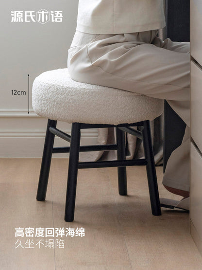 实木化妆凳北欧梳妆凳轻奢风白色圆凳卧室梳妆台换鞋凳