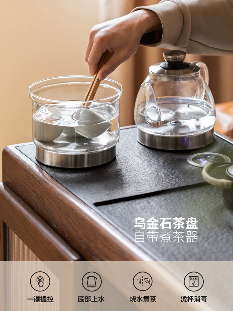 实木伸缩茶桌客厅新中式煮茶器一体茶台小户型橡木茶水柜