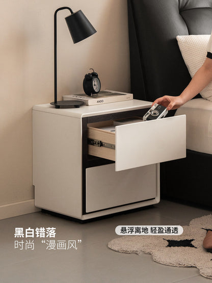 实木床头柜现代简约储物柜卧室白色柜子两抽收纳柜