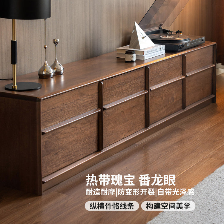 实木电视柜客厅现代简约地柜落地骨骼线胡桃色电视机柜