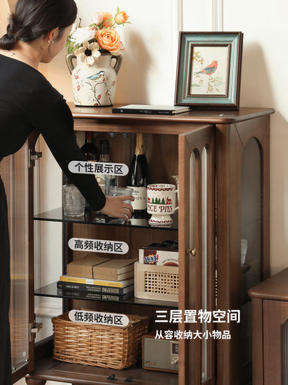 实木边柜客厅美式复古展示柜黑胡桃木中古风陈列柜