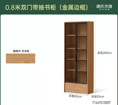 实木书柜樱桃木玻璃柜展示柜书房简约置物柜落地柜子