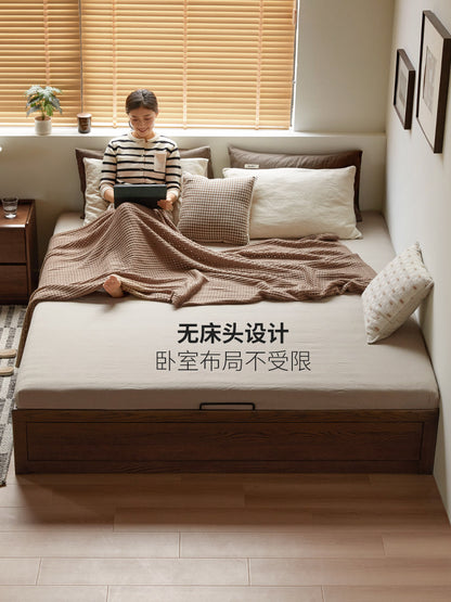 实木床现代简约榻榻米无床头箱体床卧室侧开储物床