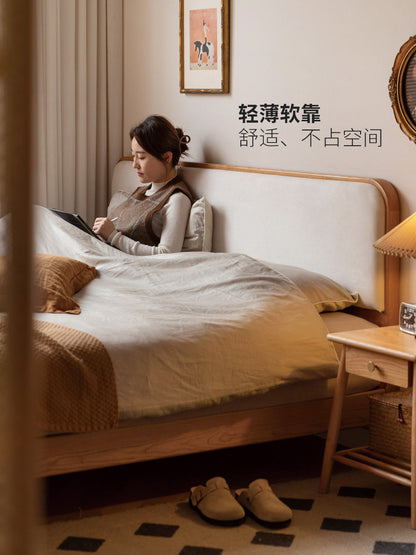 实木床布艺床双人床现代简约樱桃木科技布软包床卧室大床