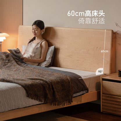 实木床现代简约双人床卧室大床多功能夜光床硬枫木大板床
