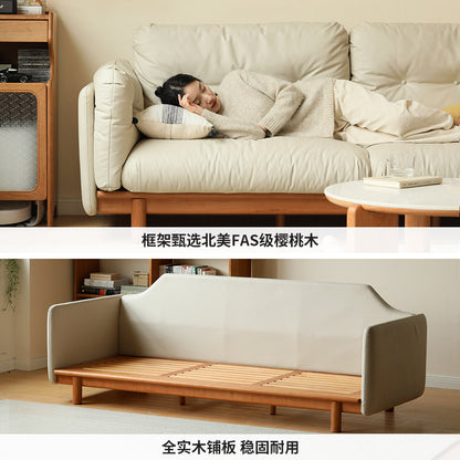 源也三人位樱桃木布艺沙发实木沙发