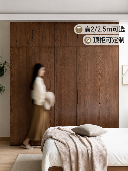 实木衣柜现代简约收纳柜胡桃色衣橱北欧卧室家具储物柜