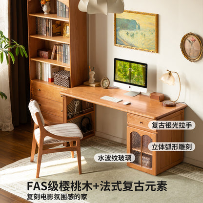 实木书桌樱桃木储物学习桌书房法式复古办公桌电脑桌