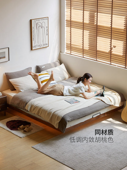 实木床现代简约夜光床卧室双人床榻榻米日式悬浮床