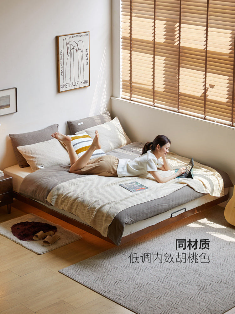 实木床现代简约夜光床卧室双人床榻榻米日式悬浮床