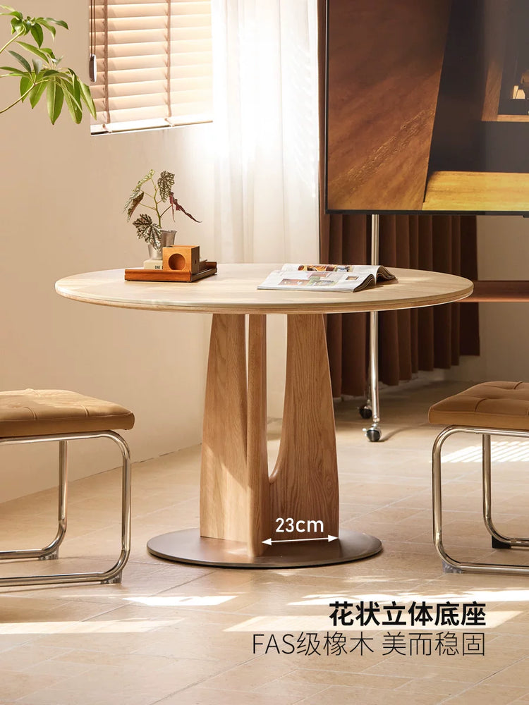实木餐桌小户型岩板圆桌餐厅橡木吃饭桌子家用简约洽谈桌