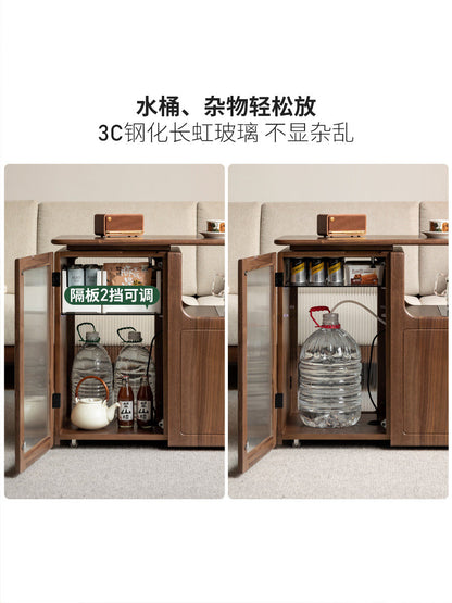 实木茶几客厅黑胡桃木茶水柜可移动沙发侧边小茶桌