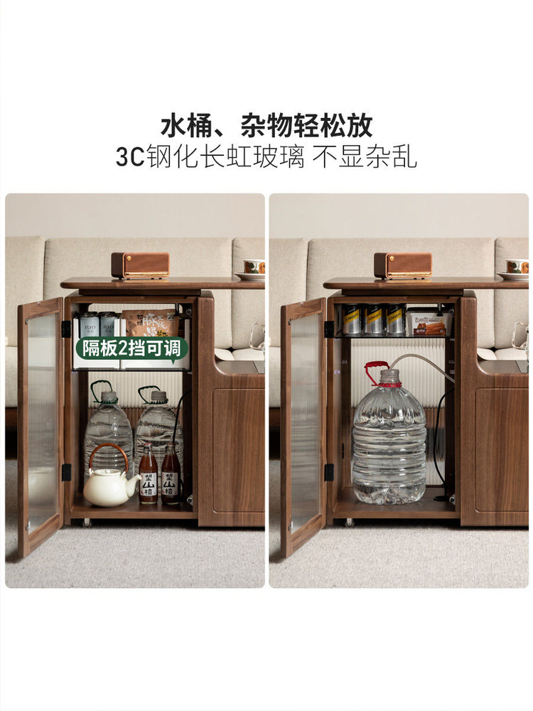 实木茶几客厅黑胡桃木茶水柜可移动沙发侧边小茶桌