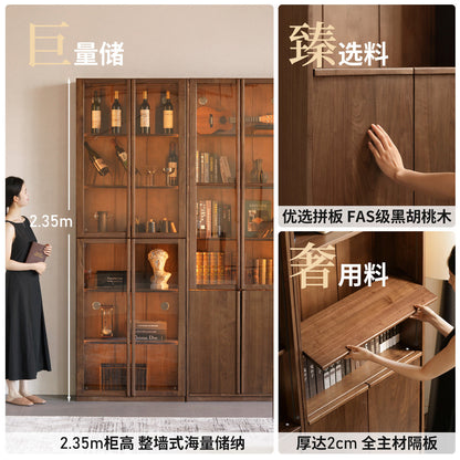 实木书柜书房轻奢黑胡桃木储物柜置物柜黑标展示柜