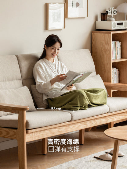 实木沙发北欧橡木冬夏两用三人位简约小户型客厅布艺沙发