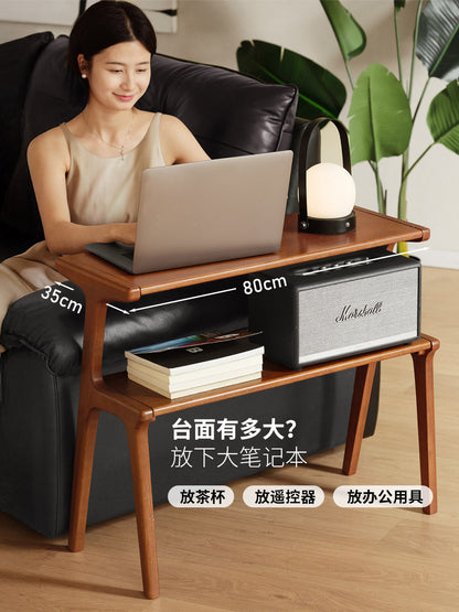 实木边几客厅沙发侧边桌中古风置物架小户型多层书架