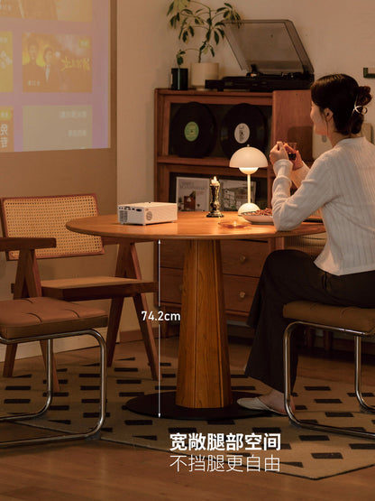 实木圆桌中古风小户型圆形餐桌饭桌餐厅樱桃木桌子