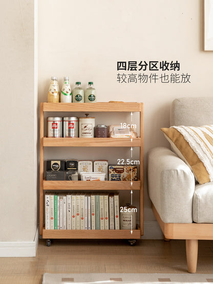 全实木夹缝窄柜置物架小推车带轮子移动收纳架沙发侧边柜