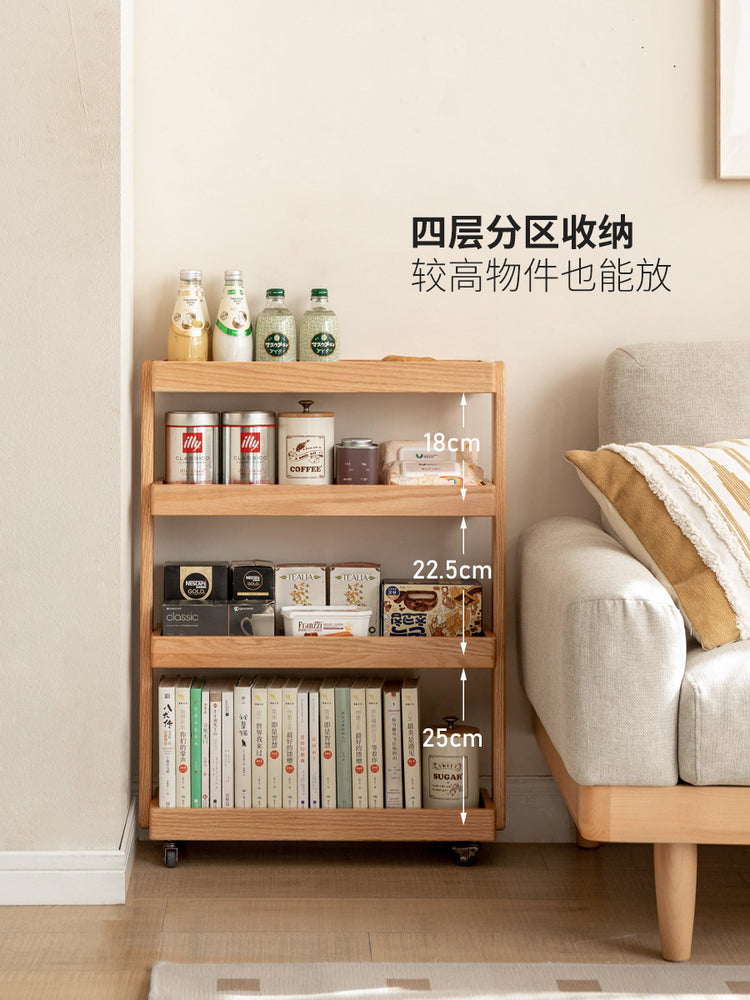 全实木夹缝窄柜置物架小推车带轮子移动收纳架沙发侧边柜