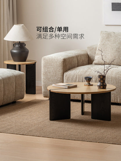 实木茶几客厅侘寂风创意茶台小户型白蜡木组合圆几