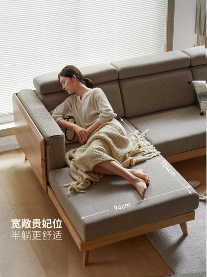 实木沙发现代简约小户型客厅三人位家具北欧转角布艺沙发
