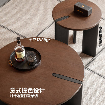 实木茶几意式轻奢茶台客厅胡桃色圆几小户型组合茶桌